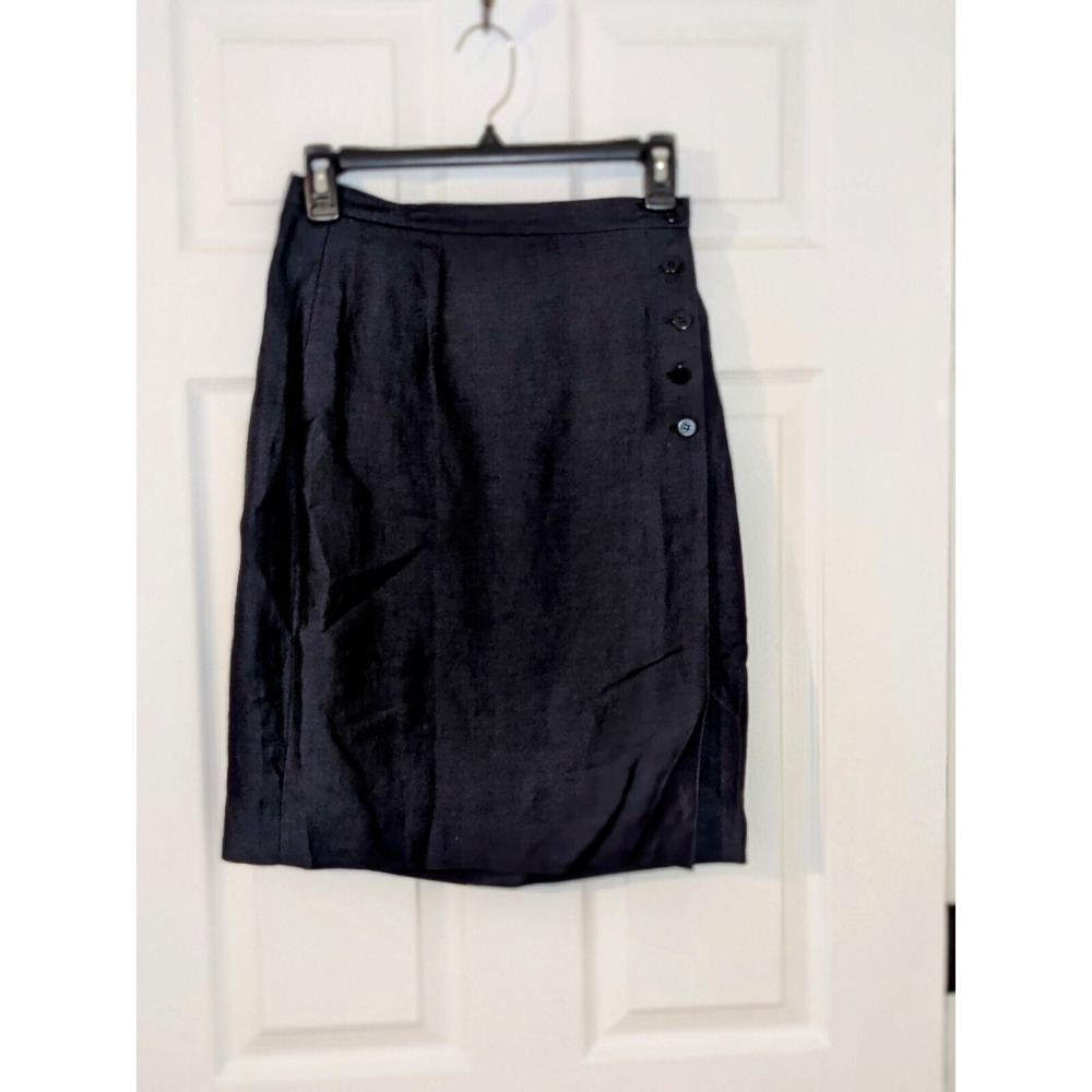 Ann Taylor Navy Blue Button Detail Linen Blend Skirt Midi Size 4‎ NWT